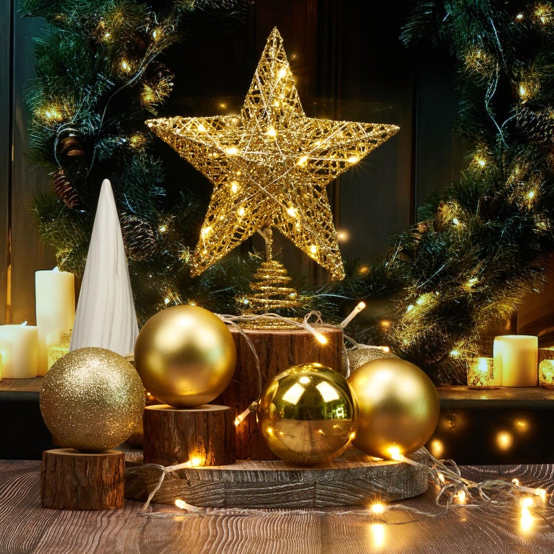 Emopeak 20 LED Christmas Tree Topper, 8 x 10 Inch Indoor Iron Art Star Treetop Light, Two Modes (Keep Light ON/Flash) (Gold, 8"/20CM) - Image 3